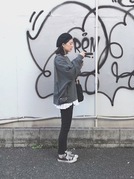 「minia（ミニア）のリバーシブル巾着バッグ（トートバッグ）」を使った、まいさん（レディース・164cm）の秋コーディネート