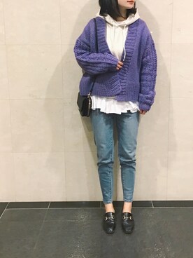 「ZOZO（ゾゾ）のスリムテーパードデニムパンツ［WOMEN］（デニムパンツ）」を使った、まいさん（レディース・164cm）の秋コーディネート