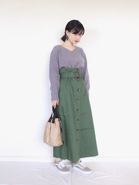 「minia（ミニア）のリバーシブル巾着バッグ（トートバッグ）」を使った、まいさん（レディース・164cm）の冬コーディネート