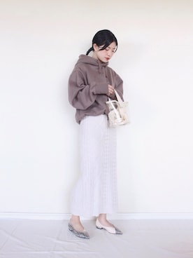 「mystic（ミスティック）のケーブルロングスカート（スカート）」を使った、まいさん（レディース・164cm）の冬コーディネート