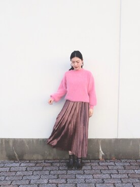 「ベロアスカート」｜「アイテム（その他）」を使った、まいさん（レディース・164cm）の冬コーディネート