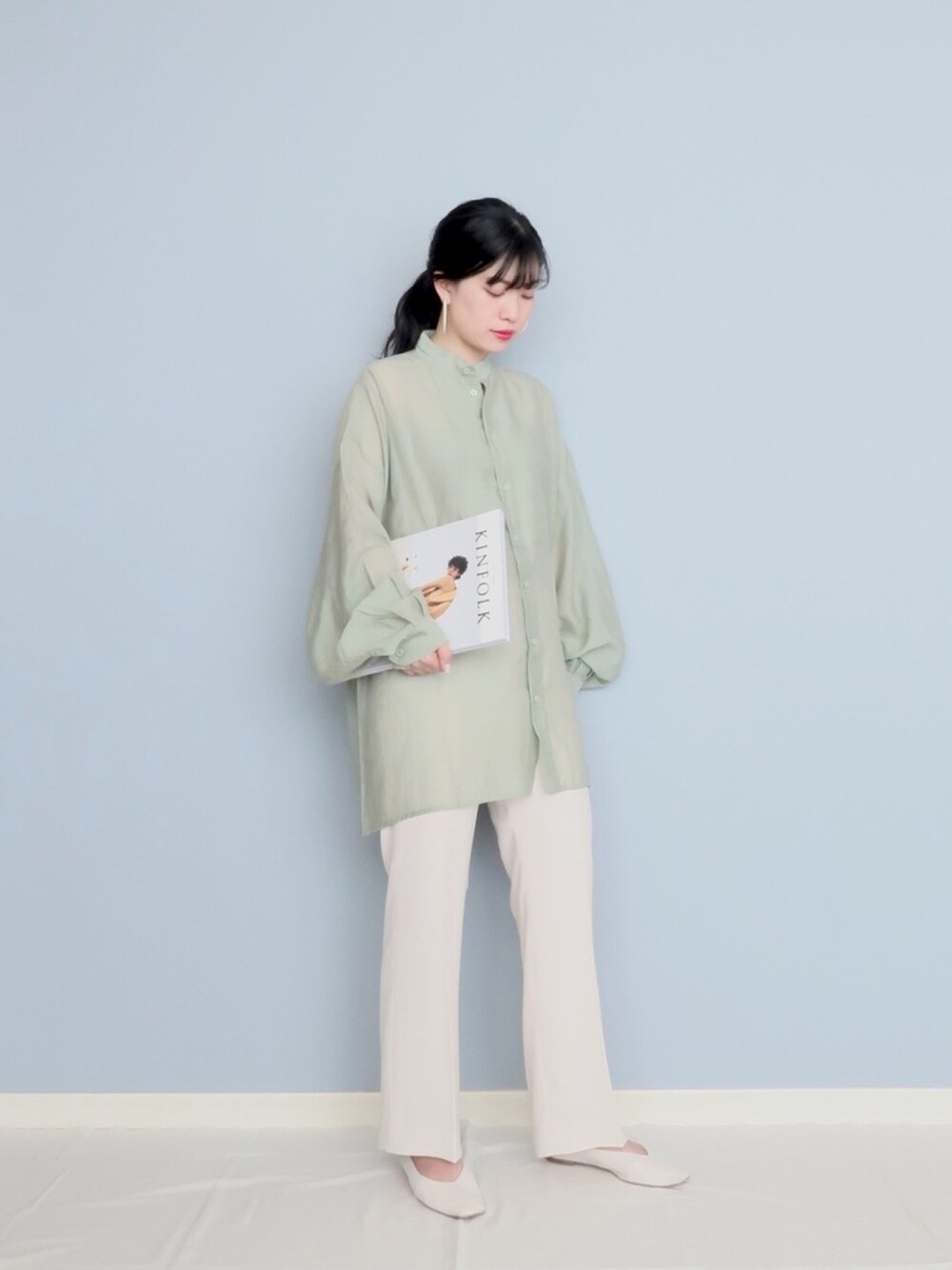 「selectmoca、LOWRYS FARM、ミントグリーン、シアー、シアーシャツ、春色、ラフコーデ、きれいめカジュアル、春、着回しコーデ」｜「IG:mai1220のアイテム（その他、その他）」を使った、まいさん（レディース・164cm）の冬コーディネートの1枚目の写真