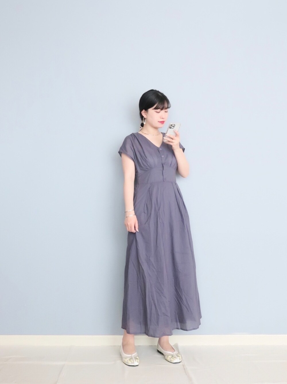 「urs、カジュアルコーデ、夏コーデ、きれいめカジュアル、初夏、着回しコーデ、くすみカラー、韓国ファッション、パープル、チャイナシューズ」｜「IG:mai1220のアイテム（その他、その他）」を使った、まいさん（レディース・164cm）の春コーディネートの1枚目の写真