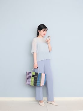 「LOWRYS FARM（ローリーズファーム）のセンタープレスカラーフレアパンツ　870189（その他パンツ）」を使った、まいさん（レディース・164cm）の夏コーディネート