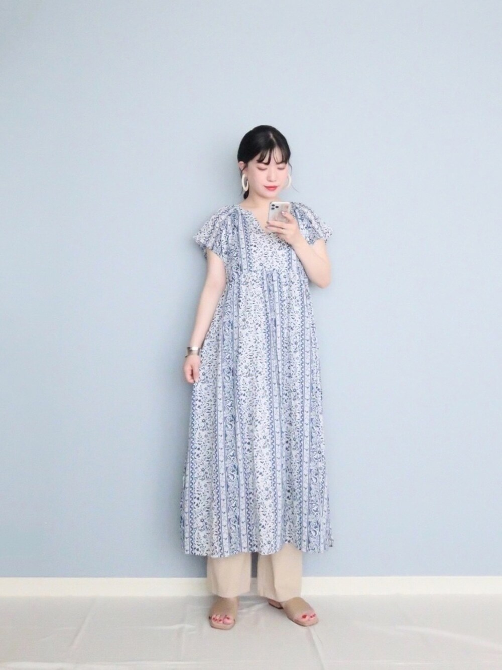 「オトナカジュアル、Bou Jeloud、カジュアル、ラフスタイル、サンダル、プチプラ、柄ワンピース、夏、きれいめカジュアル、ゆるコーデ」｜「IG:mai1220のアイテム（その他、その他）」を使った、まいさん（レディース・164cm）の夏コーディネートの1枚目の写真