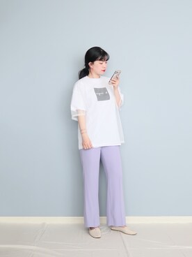 「LOWRYS FARM（ローリーズファーム）のセンタープレスカラーフレアパンツ　870189（その他パンツ）」を使った、まいさん（レディース・164cm）の夏コーディネート