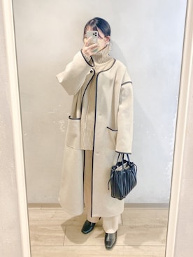 「パイピングコート」｜「アイテム（ステンカラーコート）」を使った、まいさん（レディース・164cm）の冬コーディネート