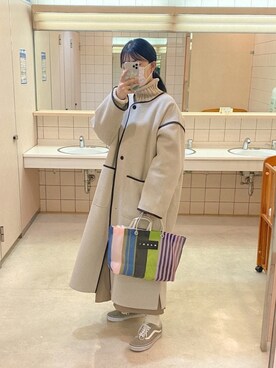「パイピングコート」｜「アイテム（ステンカラーコート）」を使った、まいさん（レディース・164cm）の冬コーディネート