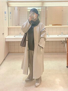 「パイピングコート」｜「アイテム（ステンカラーコート）」を使った、まいさん（レディース・164cm）の冬コーディネート