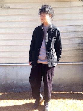 「crepuscule（クレプスキュール）の【crepuscule】鹿の子プルオーバーニット MEN（ニット/セーター、グレー系）」を使った、おぐちさん（メンズ・171cm）の冬コーディネート