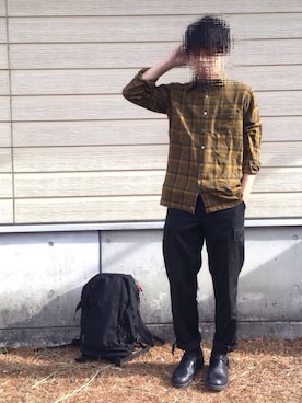 「古着のアイテム（シャツ/ブラウス、イエロー系）」を使った、おぐちさん（メンズ・171cm）の冬コーディネート