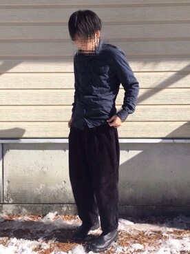 「RAF SIMONS（ラフシモンズ）のアイテム（シャツ/ブラウス、ブルー系）」を使った、おぐちさん（メンズ・171cm）の冬コーディネート