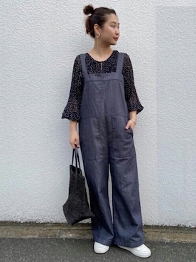 「プリーツ」｜「アイテム（オールインワン・サロペット）」を使った、BEARDSLEYさん（レディース・155cm）の春コーディネート