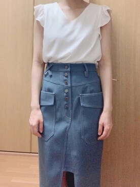 「REDYAZEL（レディアゼル）の配色ステッチタイトスカート（スカート、ブルー系）」を使った、ほりっちさん（レディース・153cm）の夏コーディネート