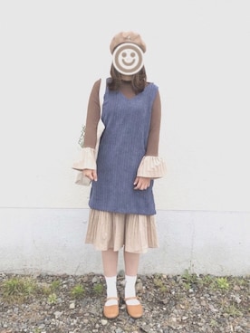 「ラテコーデ」｜「アイテム（ハンチング/ベレー帽）」を使った、わっく☺︎さん（レディース・165cm）の春コーディネート
