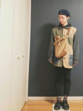 「MANASTASH（マナスタッシュ）のアイテム（カバーオール）」を使った、Junさん（メンズ・171cm）の冬コーディネート