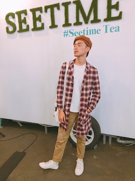 「PULL&BEAR（プルアンドベア）のアイテム（チノパンツ）」を使った、Dimas Changさん（メンズ・176cm）の秋コーディネート