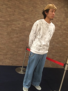「スエット」｜「アイテム（ハンチング/ベレー帽）」を使った、matsukeenさん（メンズ・171cm）の冬コーディネート