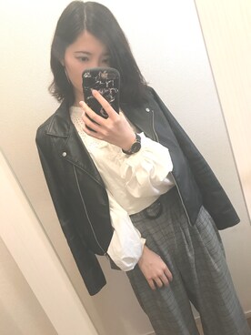 「archives（アルシーヴ）のアイテム（ライダースジャケット）」を使った、zinyさん（レディース・161cm）の春コーディネート