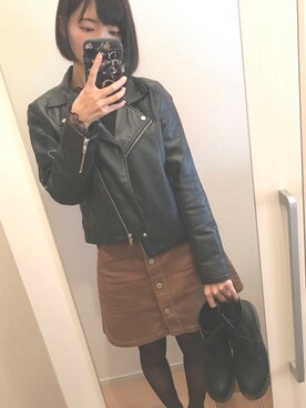 「archives（アルシーヴ）のアイテム（ライダースジャケット）」を使った、zinyさん（レディース・161cm）の秋コーディネート