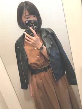 「archives（アルシーヴ）のアイテム（ライダースジャケット）」を使った、zinyさん（レディース・161cm）の秋コーディネート
