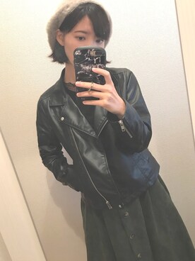 「archives（アルシーヴ）のアイテム（ライダースジャケット）」を使った、zinyさん（レディース・161cm）の秋コーディネート