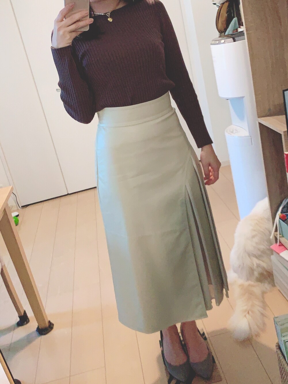 「Herlipto、MERCURYDUO(MERCURYDUO)、JILLSTUART、GU、マーキュリーデュオ(MERCURYDUO)、ジルスチュアート、骨格診断ストレート、骨格ストレート、アラサー、アラサーコーデ」｜「Her lip toのアイテム（ネックレス、ゴールド系）」を使った、骨ストなぎささん（レディース・161cm）の秋コーディネートの1枚目の写真