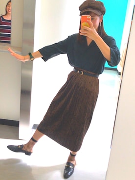 「スリッパ」｜「アイテム（帽子）」を使った、Aoiさん（レディース・158cm）の秋コーディネート