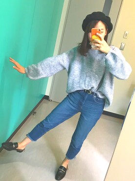 「スリッパ」｜「アイテム（ハンチング/ベレー帽）」を使った、Aoiさん（レディース・158cm）の秋コーディネート