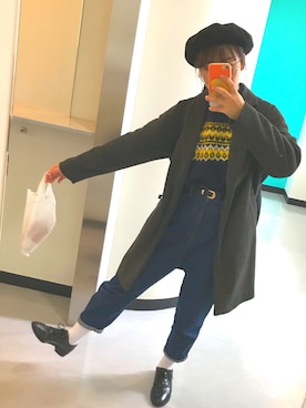 「マムジーンズ」｜「アイテム（ハンチング/ベレー帽）」を使った、Aoiさん（レディース・158cm）の秋コーディネート