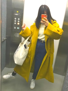「マムジーンズ」｜「アイテム（チェスターコート）」を使った、Aoiさん（レディース・158cm）の冬コーディネート
