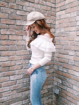 「rienda（リエンダ）のアイテム（キャップ）」を使った、伏江紗希さん（レディース・164cm）の春コーディネート