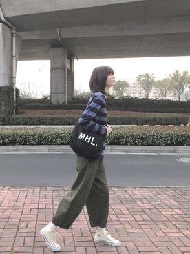 爱吃榛子酱的水怪 is wearing ユニクロ "ウォッシュボーダーT（長袖）"