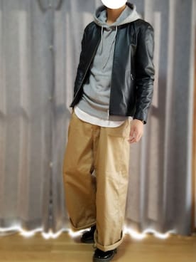 「ダニエルウェリントン」｜「アイテム（ライダースジャケット）」を使った、やまと。さん（メンズ・168cm）の秋コーディネート