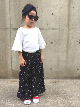 「ドットパンツ」｜「アイテム（サロペット/オーバーオール）」を使った、SORAさん（キッズ・100cm）の秋コーディネート