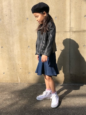 「デニムワンピース」｜SORAさん（キッズ・110cm）の冬コーディネート