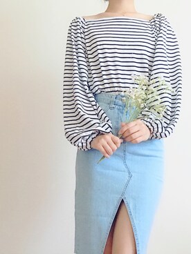 「GOGOSING（ゴゴシング）のアイテム（Tシャツ/カットソー）」を使った、みみさん（レディース・158cm）の春コーディネート