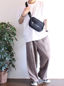 「Champion（チャンピオン）のアイテム（ボディバッグ/ウエストポーチ）」を使った、ぽんふーさん（メンズ・170cm）の夏コーディネート