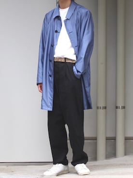 「パイソン柄」｜「アイテム（ステンカラーコート）」を使った、yutakaさん（メンズ・173cm）の春コーディネート