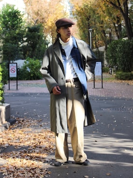 「KANGOL（カンゴール）のアイテム（ハンチング/ベレー帽）」を使った、yutakaさん（メンズ・173cm）の冬コーディネート