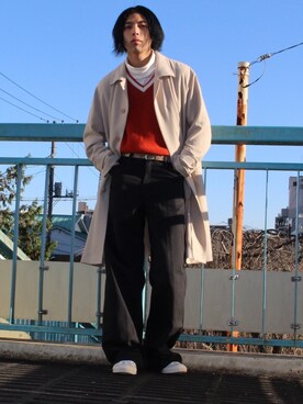 「アイテム（ステンカラーコート）」を使った、yutakaさん（メンズ・173cm・20代）の冬コーディネート