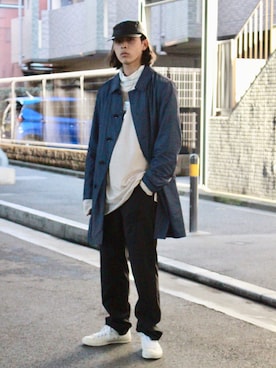 「アイテム（ステンカラーコート）」を使った、yutakaさん（メンズ・173cm・20代）の冬コーディネート