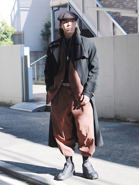 「KANGOL（カンゴール）のアイテム（ハンチング/ベレー帽）」を使った、yutakaさん（メンズ・173cm）の冬コーディネート