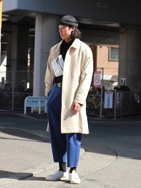 「アイテム（ステンカラーコート）」を使った、yutakaさん（メンズ・173cm・20代）の春コーディネート
