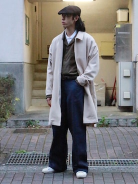 「アイテム（ステンカラーコート）」を使った、yutakaさん（メンズ・173cm・20代）の春コーディネート