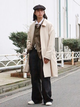 「KANGOL（カンゴール）のアイテム（ハンチング/ベレー帽）」を使った、yutakaさん（メンズ・173cm）の春コーディネート