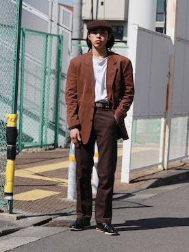 「KANGOL（カンゴール）のアイテム（ハンチング/ベレー帽）」を使った、yutakaさん（メンズ・173cm）の春コーディネート