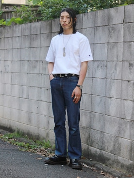 「Champion（チャンピオン）のアイテム（Tシャツ/カットソー）」を使った、yutakaさん（メンズ・173cm）の夏コーディネート