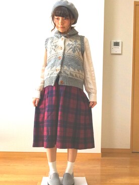 「niko and...（ニコアンド）の【niko and...】ＨＡＮＤ/Ｗ１００雪ベスト（ベスト）」を使った、すぎやま。さん（レディース・148cm）の秋コーディネート