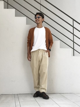 「KLEMAN（クレマン）のアイテム（モカシン/デッキシューズ）」を使った、mottimaさん（メンズ・174cm）の秋コーディネート
